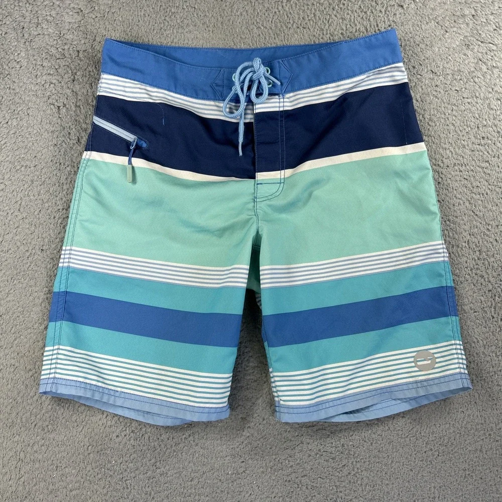 Vineyard Vines Board‎ Shorts Mens 28 Blue Green Stripe Surf Swim Beach Whale